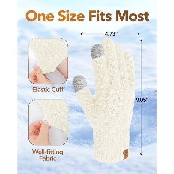 ⚡Women & Men Beige Winter Touch Screen Warm Thick Fleece Lined Knit Gloves - Picture 2 of 7